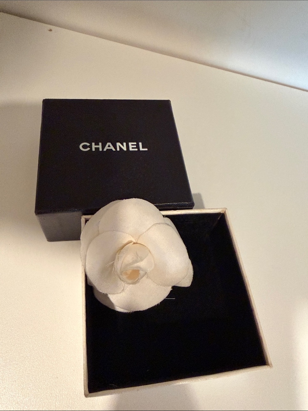 Silk Taffeta Camellia Brooch Pin White
